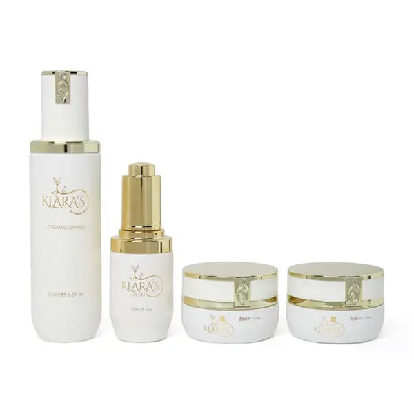 Klara’s Complete Facial Skincare Routine Set (4-Step System) – Cleanser, Day Cream, Night Cream & Peptide Serum in Glass Containers