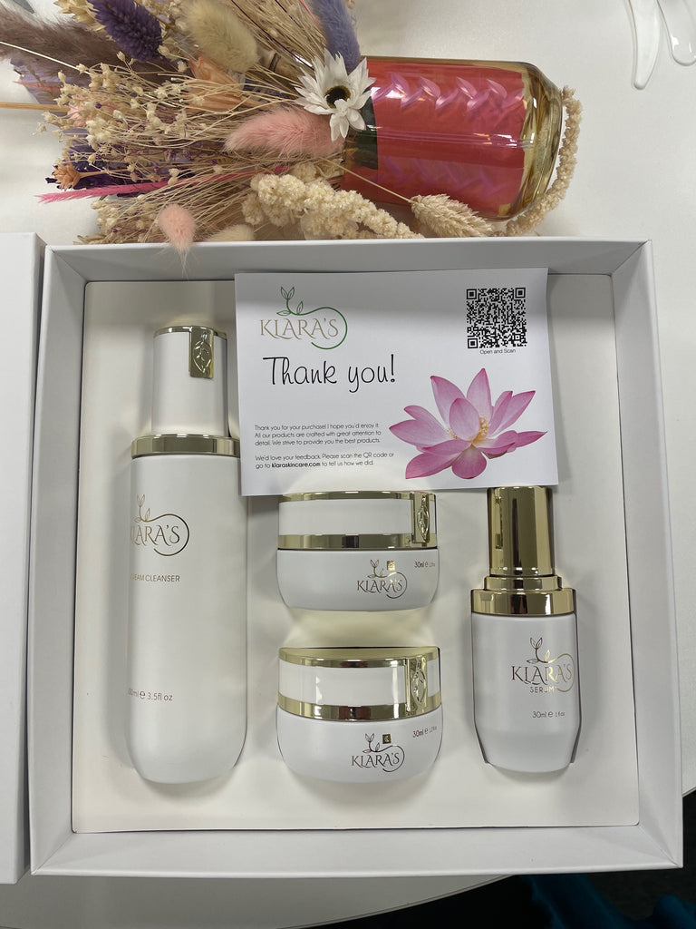 Klara’s Complete Facial Skincare Routine Set (4-Step System) – Cleanser, Day Cream, Night Cream & Peptide Serum in Glass Containers Bio-Mimetic Cosmetics