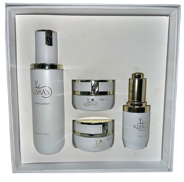 Klara’s Complete Facial Skincare Routine Set (4-Step System) – Cleanser, Day Cream, Night Cream & Peptide Serum in Glass Containers Bio-Mimetic Cosmetics